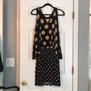Anthropologie Maeve Black and Tan Polka Dot Dress